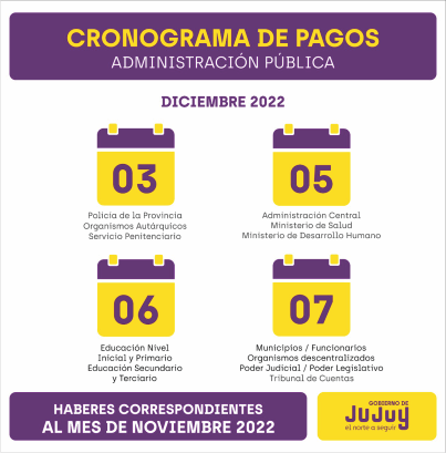  Cronograma de Pagos de la Administración Pública del mes de diciembre 2022