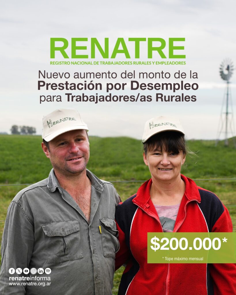 El RENATRE sube a $200.000 las prestaciones por desempleo a partir de diciembre