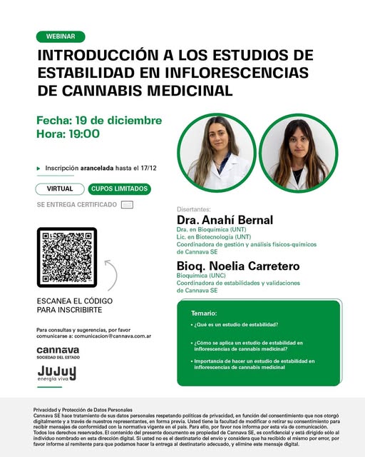 Última Webinar del año: introducción a los estudios de estabilidad en inflorescencias de cannabis medicinal