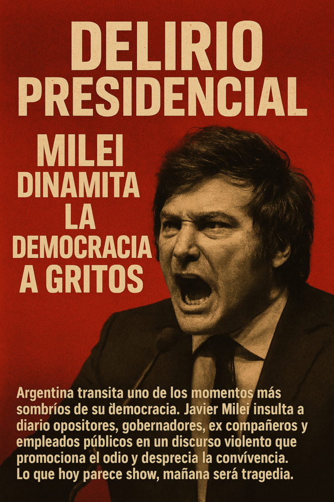 “Delirio presidencial: Milei dinamita la democracia a gritos”