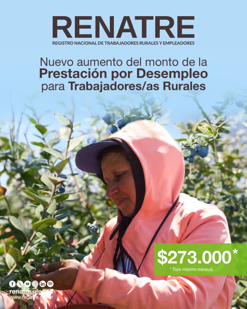 La prestación por desempleo del RENATRE subió un 37% en lo que va del año