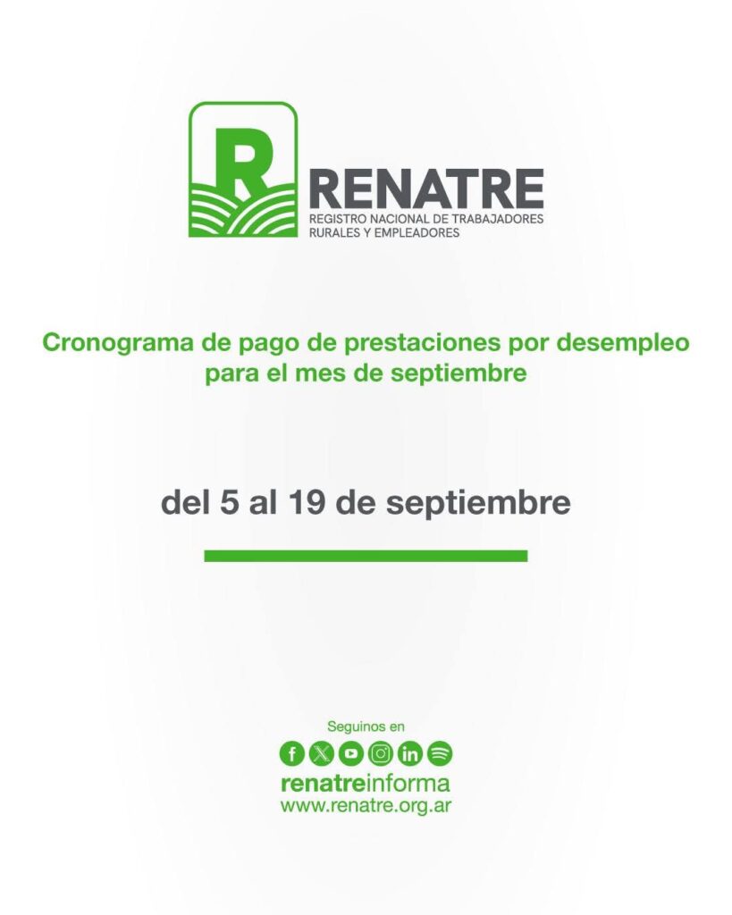 El RENATRE realizará los pagos por prestación por desempleo del 5 al 19 de septiembre 2 WhatsApp Image 2025 08 31 at 12.02.55